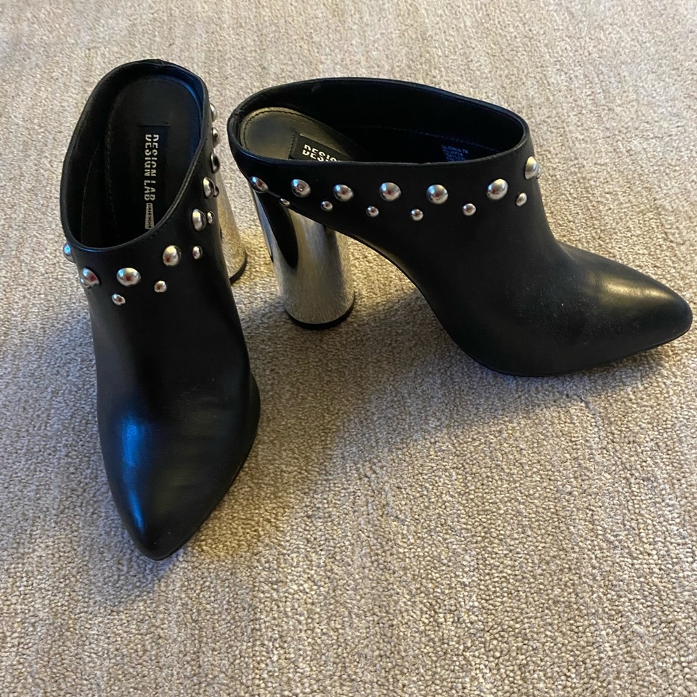 Size 7 design lab by lord & Taylor black leather heels (mules) silver studs.